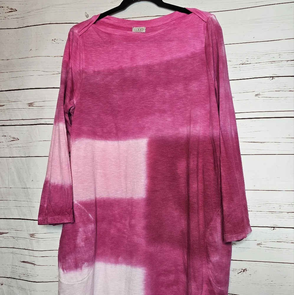 LOGO by Lori Goldstein Pink Tie Dye Boatneck Dress - Picture 7 of 11